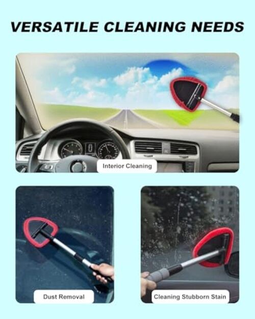 Windshield Cleaning Tool, Car Cleaner Tool with Inside Extendable Handle, Red