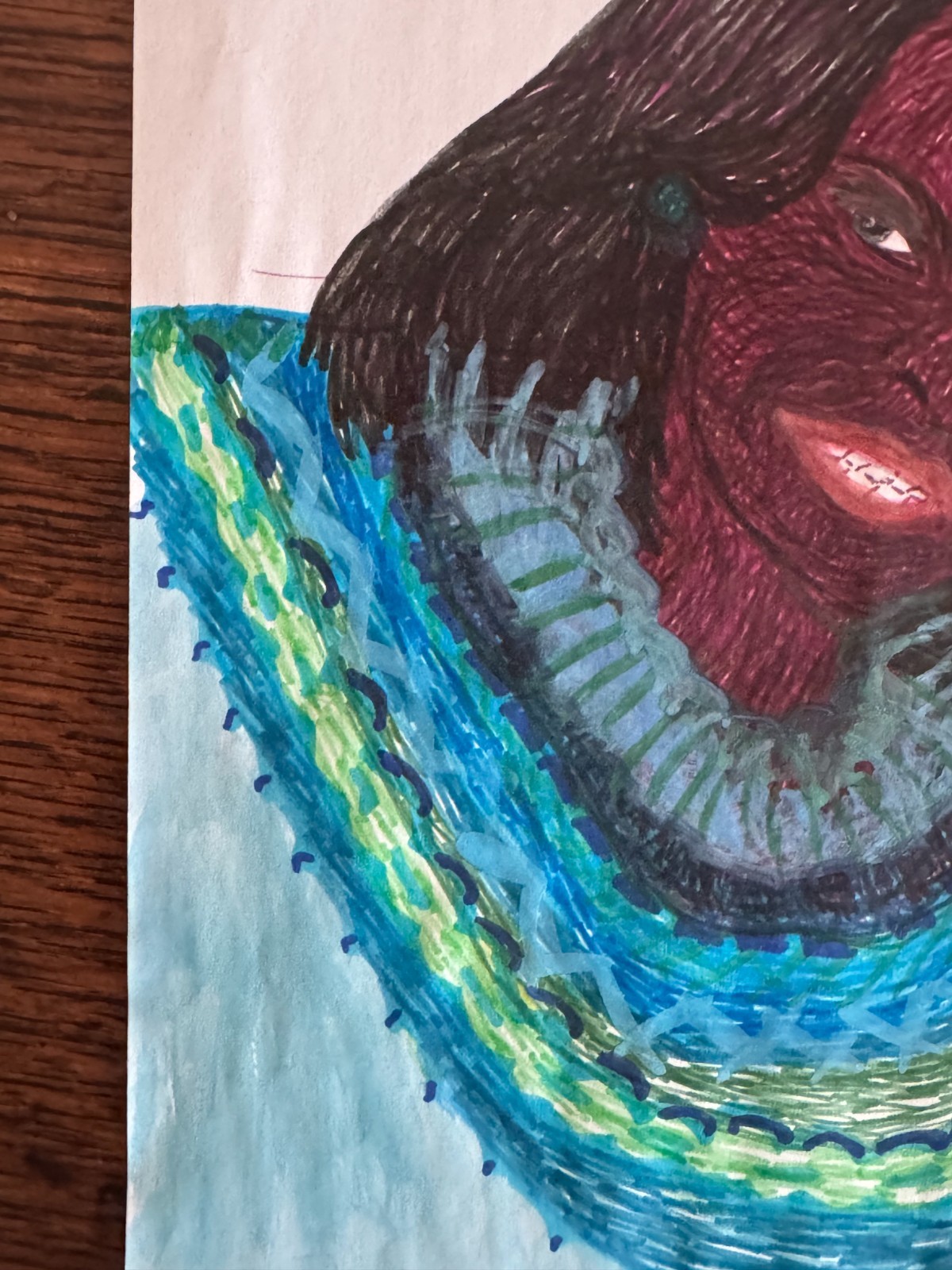 Original Young African-American Woman Pen Marker Portrait Drawing 9"x12"