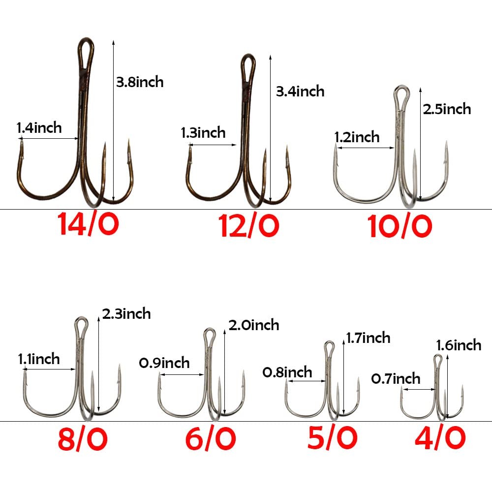 Classic Treble Hooks, Standard Strength, Large Sharp, Triple Barbed, 12/0