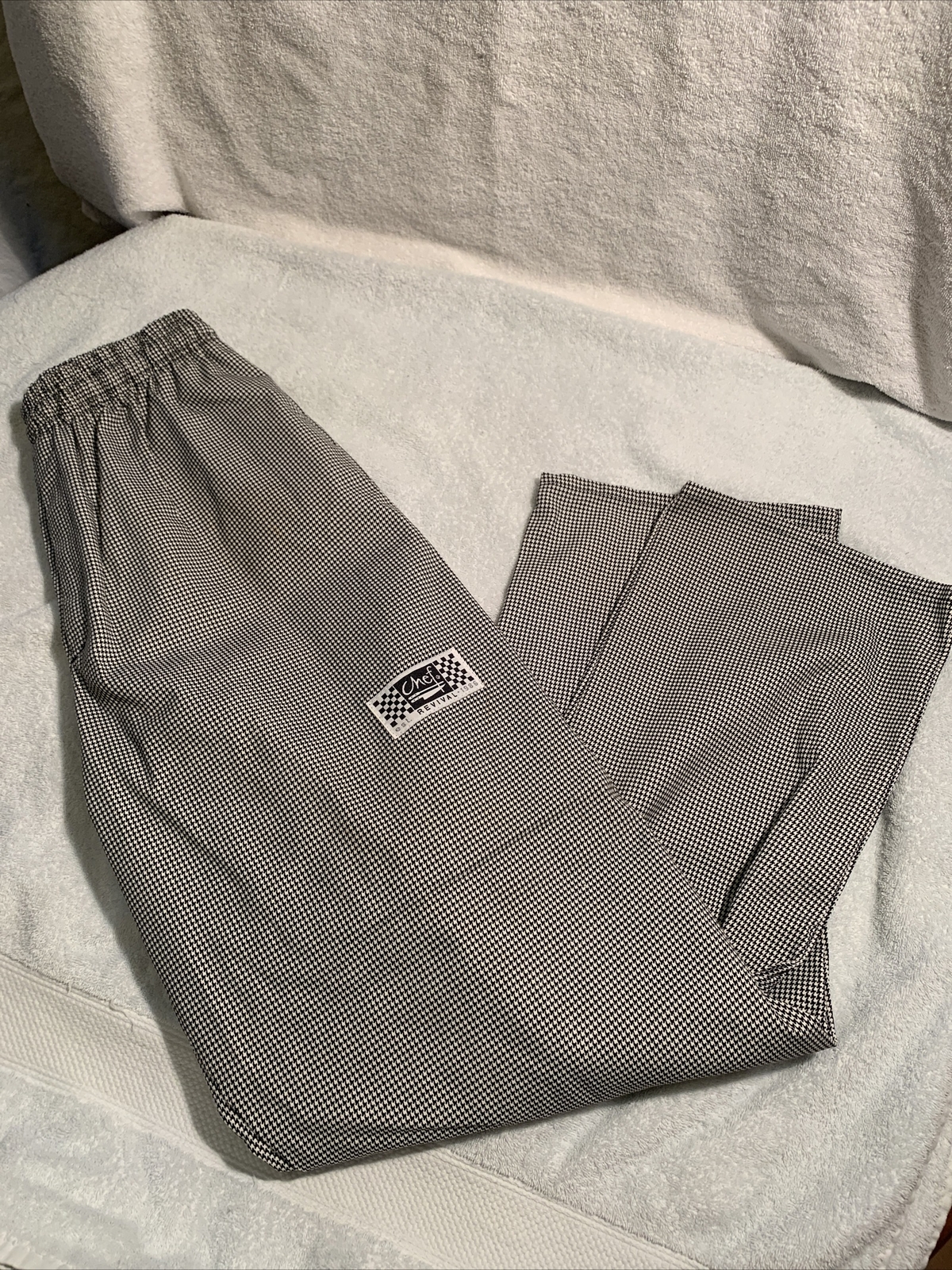 Chef Revival Pants Regular 32" Houndstooth Check Baggy Drawstring Black White