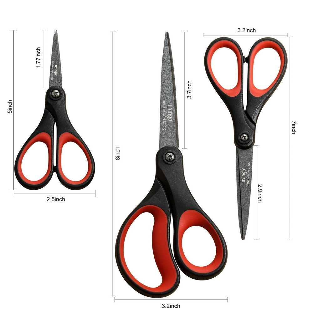 3 Pack Titanium Scissors All Purpose - Non Stick Stainless Steel Sharp Scisso...