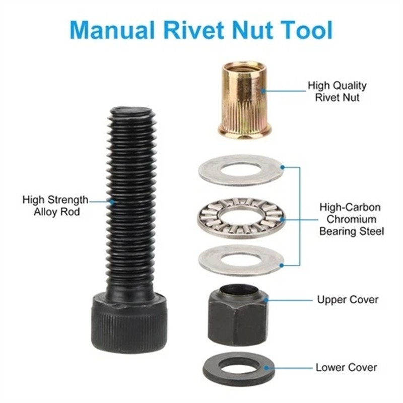 5Pcs Manual Rivet Nut Tool Adapter Carbon Steel Flat Head Threaded Insert Nuts