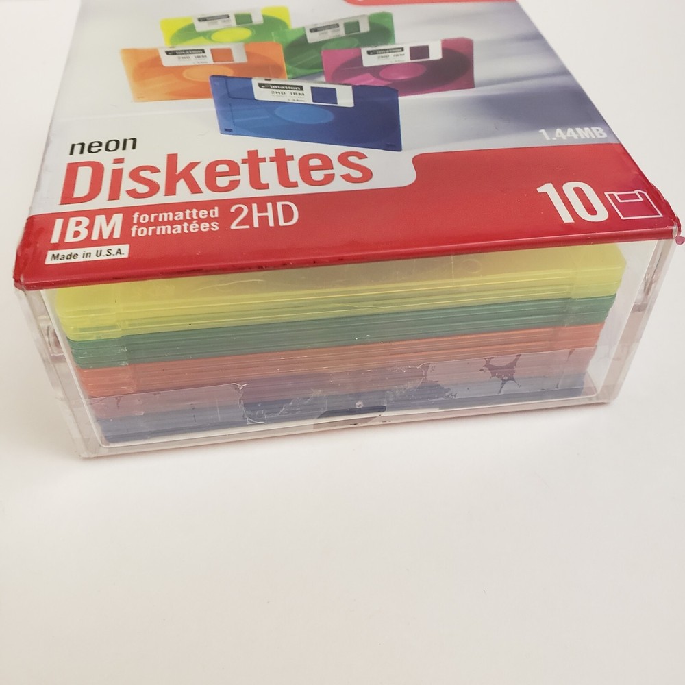 Imation Neon Diskettes Mac 3.5” Floppy Disc IBM Formatted 10 pack NEW Sealed