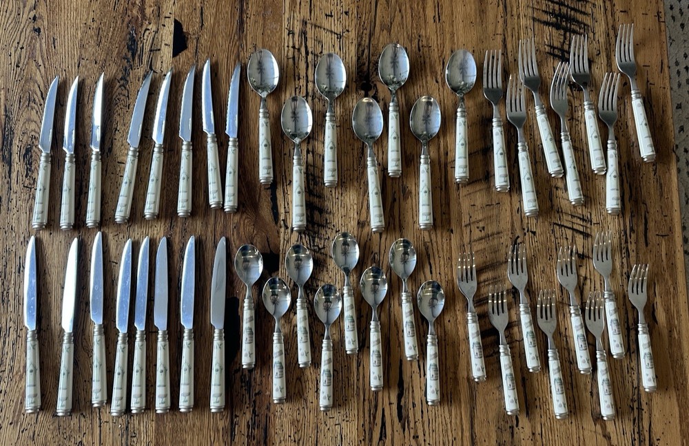 RARE Pfaltzgraff Naturewood 46 pc Dinner Flatware Set Read Description EUC