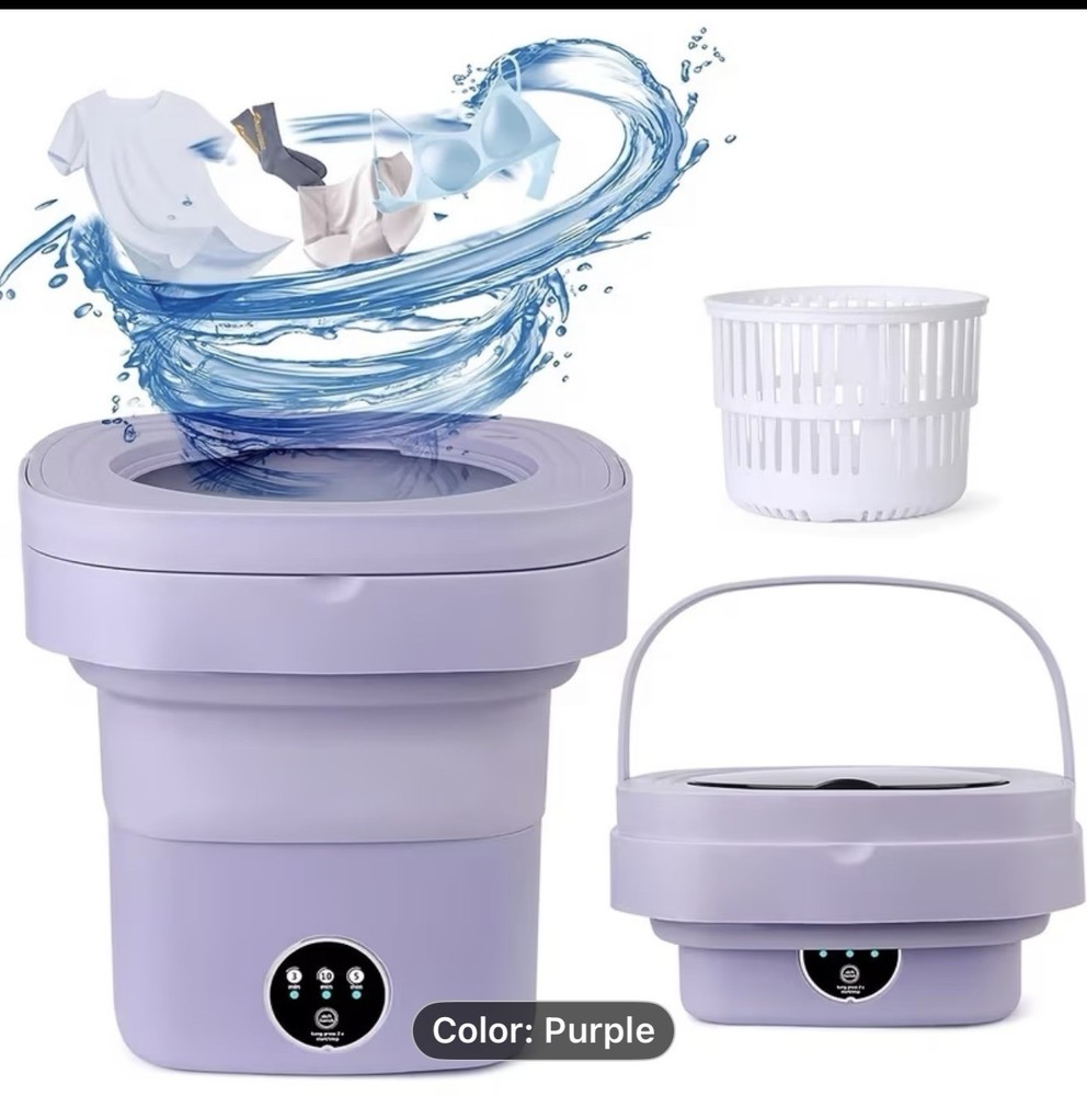 Mini Foldable Portable Washing Machine 8L Purple, 36W, Top-Loading, Compact