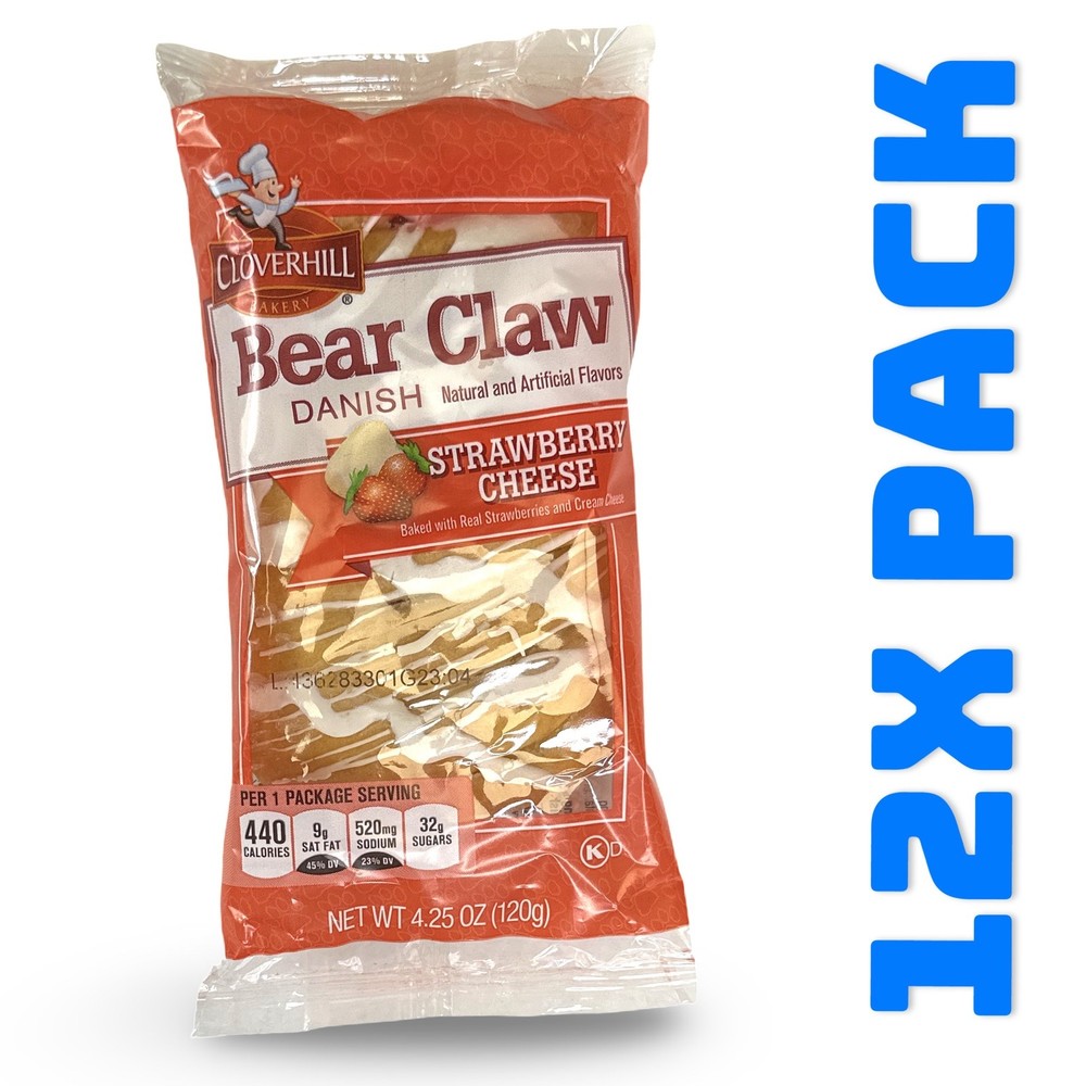 Cloverhill Strawberry Bear Claws | Individually Packaged | 12 Pack