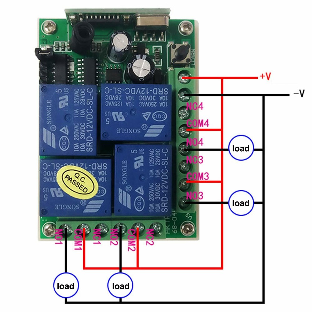 Wireless DC12V 4-Channel Remote Control Receiver Switch with Transmitters