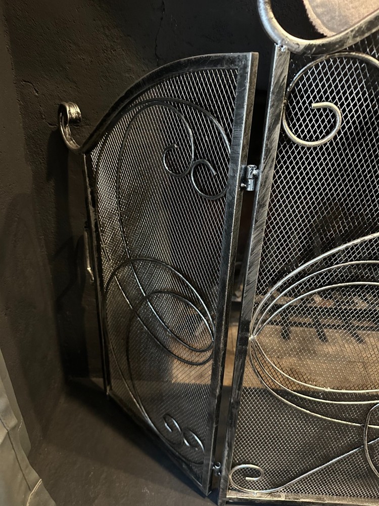 3-Panel 55x33 Solid Wrought Iron See-Through Metal Fireplace Screen (Pewter)
