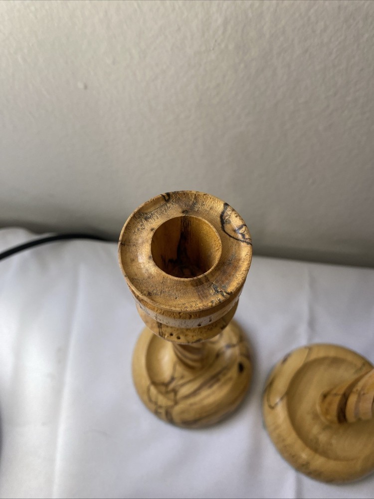 MCM Spalted Elm Candlestick Pair 8” Spiral Column