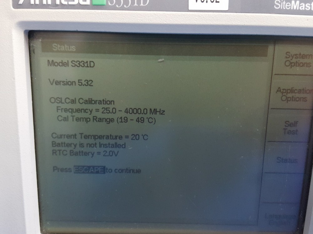 Anritsu S331D: Site Master, Version 5.32 (NO Battery) (0123)