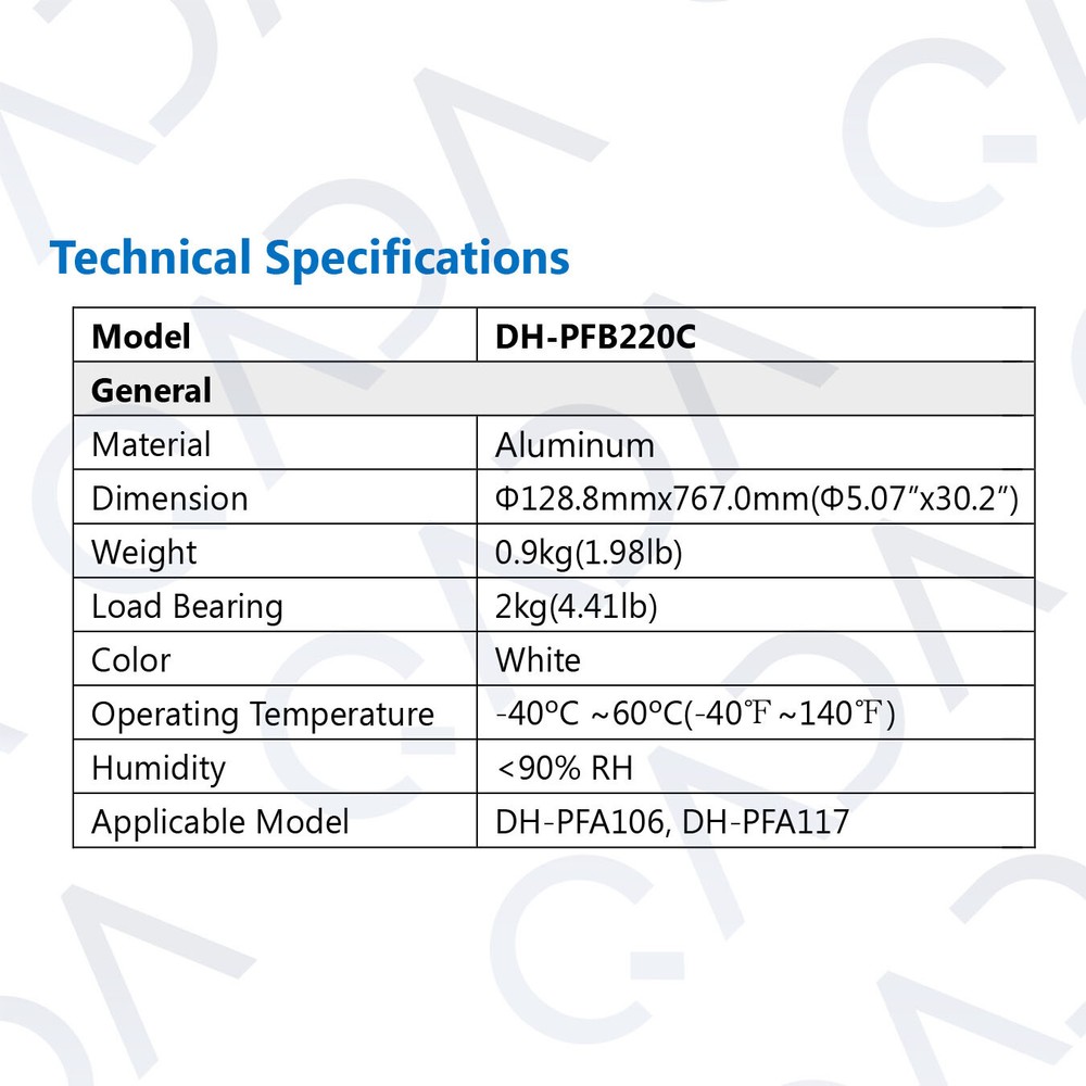 Dahua PFB220C + PFA106 Ceiling Pendant Pole Mount Long Bracket for Select Camera