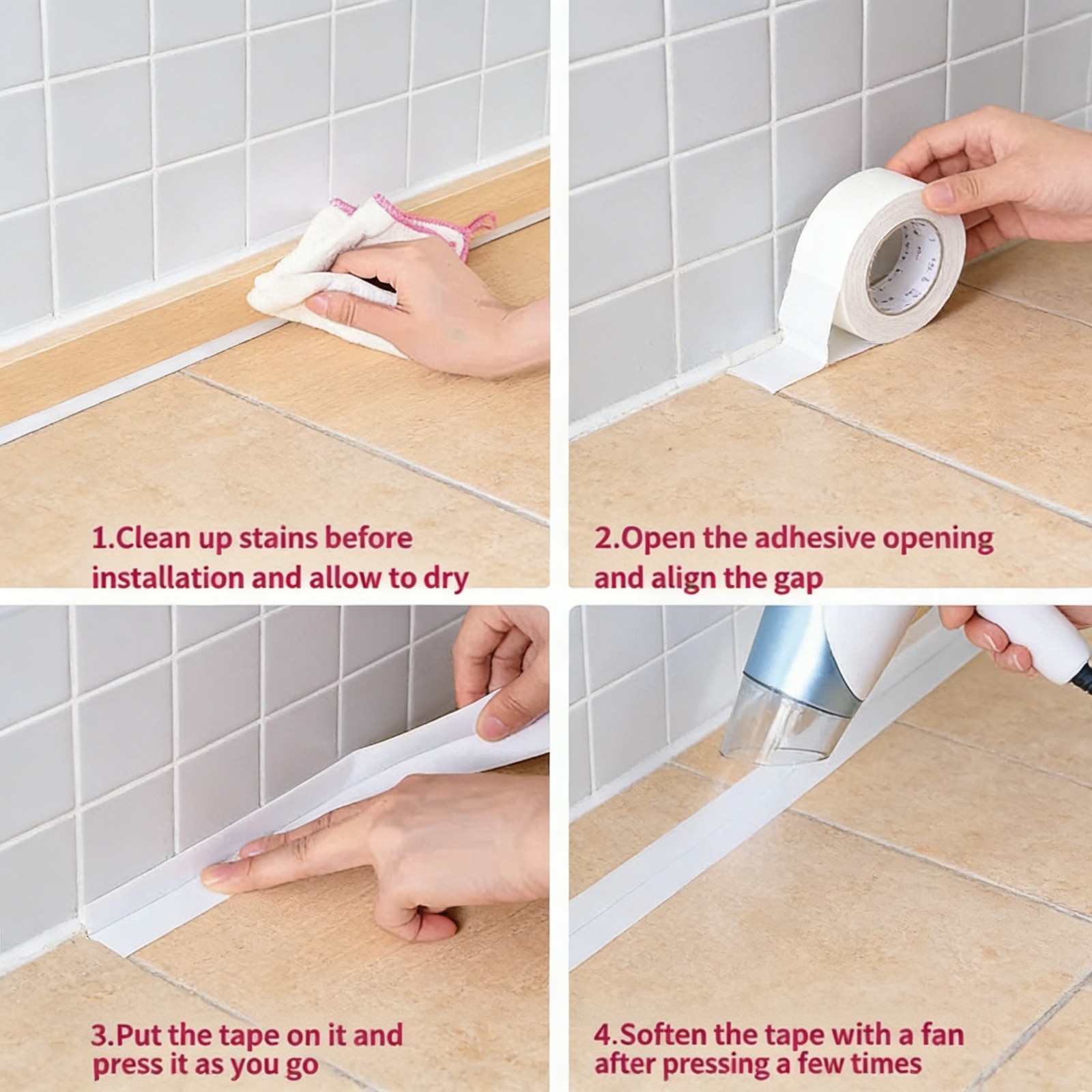 Waterproof Sealing Tape Strip - Shower Bathtub Caulk Tape White (2 Pack)