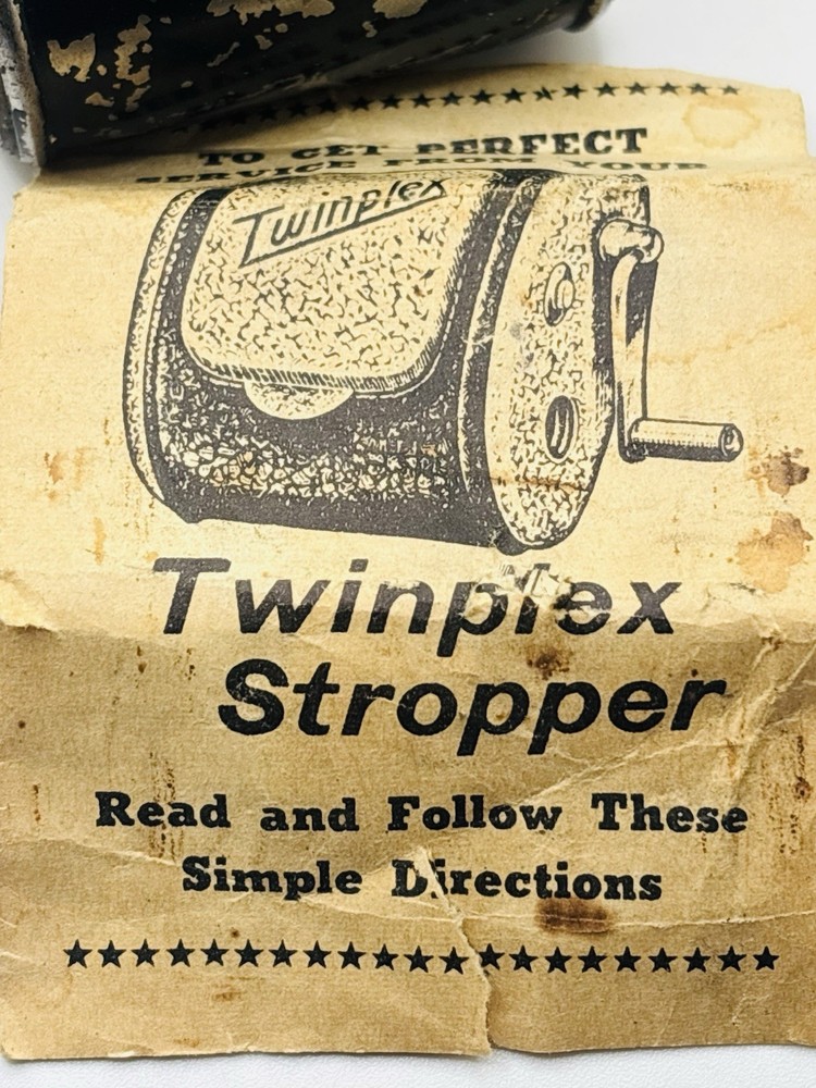 Vintage Twinplex Stropper Double Edge Razor Blade Sharpener With Advertising