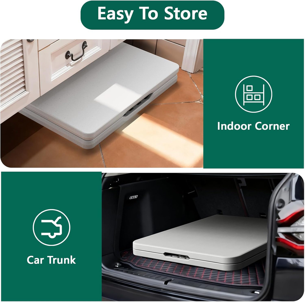 Folding Table 4ft - Heavy Duty Fold-in-Half Plastic Table with Adjustable Height