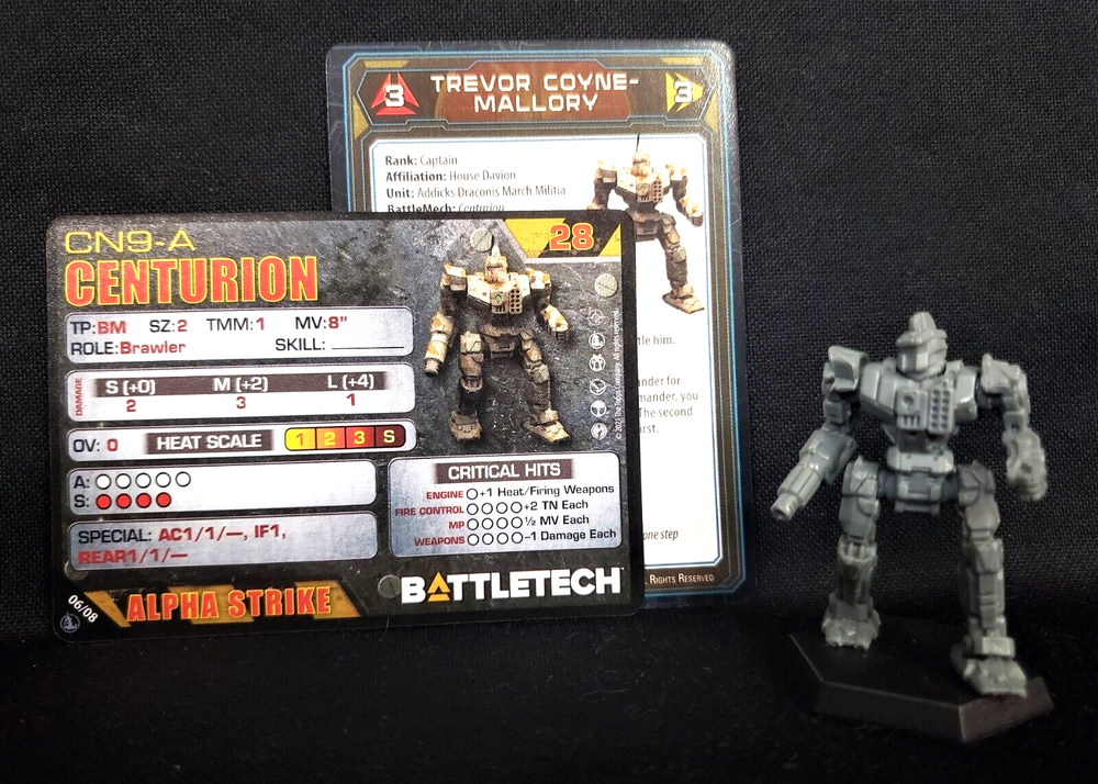 Battletech Centurion Mech + Pilot Cards Alpha Strike Inner Heavy Lance Catalyst