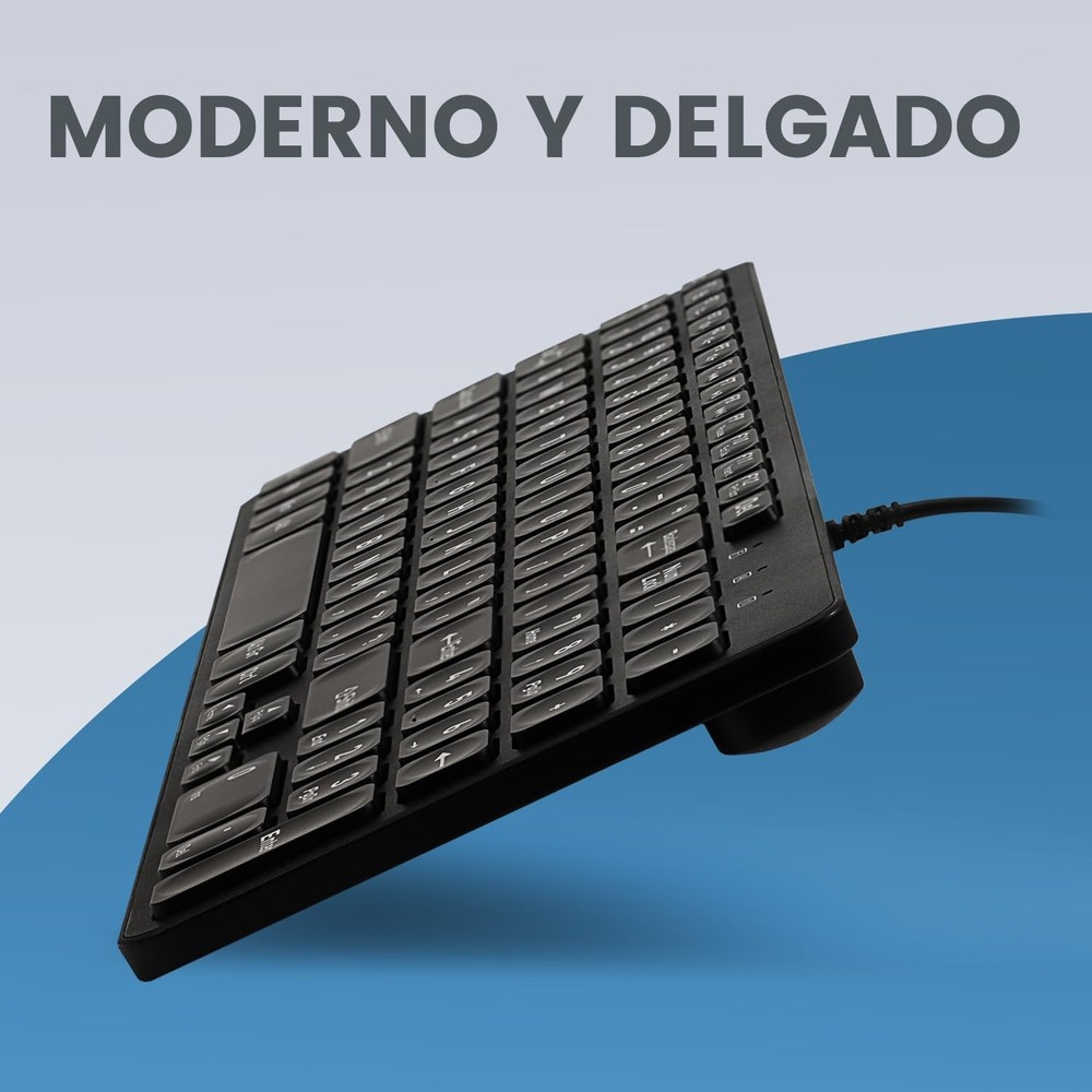 Perixx PERIBOARD-333 Teclado Compacto USB retroiluminado con Cable - Teclas de t