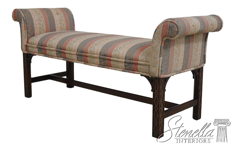 69287: Chippendale Mahogany Rolled Arm Window Bench