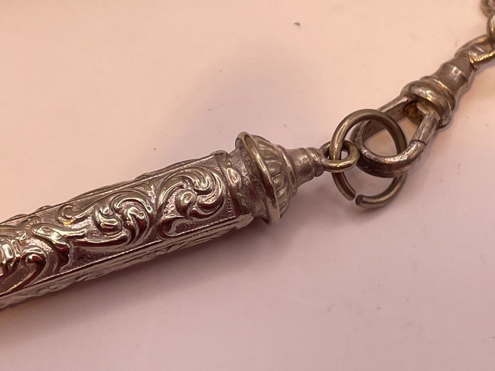 Chatelaine Solid Silver Antique Victorian Continental pin cushion pencil etc