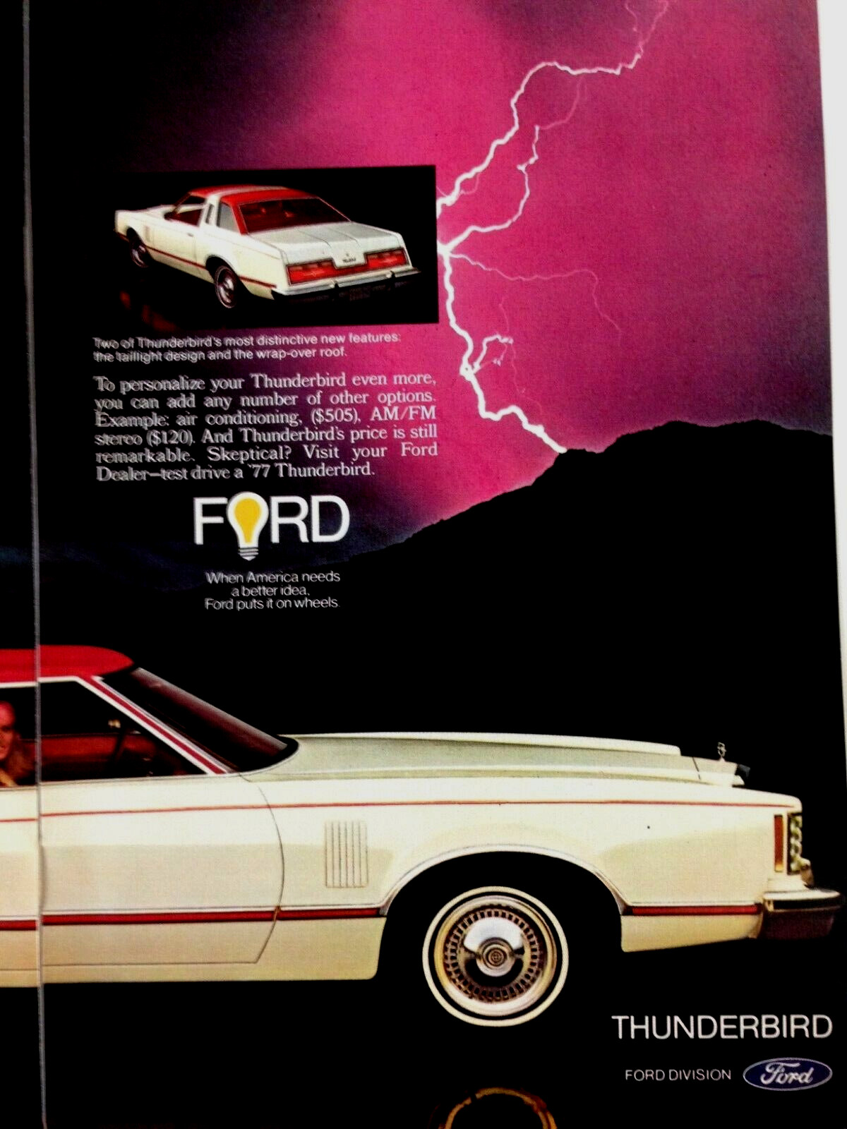 1977 Ford Thunderbird Two Page Print Ad Completely New