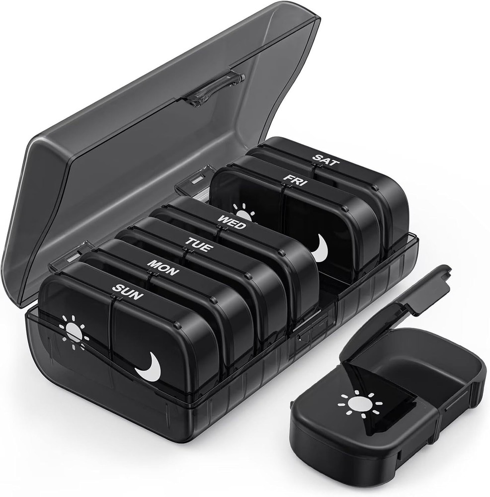 Extra Large Weekly Pill Organizer 2 Times a Day, One-Side Open Pill Box 7 Day...