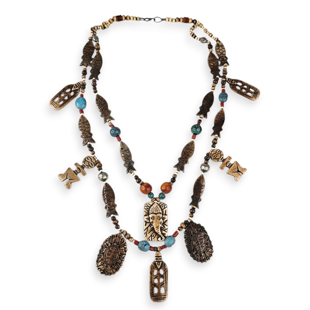 Chunky India Multi Media 2 Strand Statement Necklace