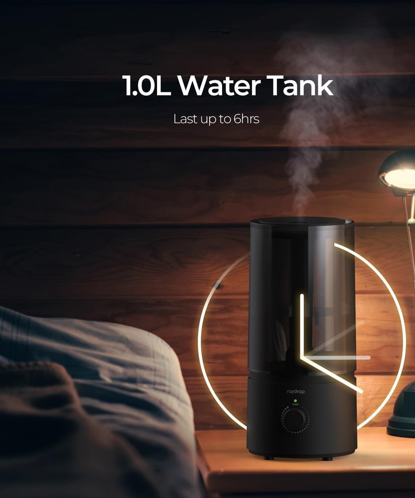 Filterless 1.0L Cool Mist Humidifier - Adjustable Control, 32dB Quiet Operation