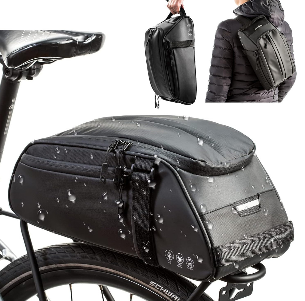 Bike Rear Bag Black Reflective Water Resistant 8L Storage Multipocketed w/Straps
