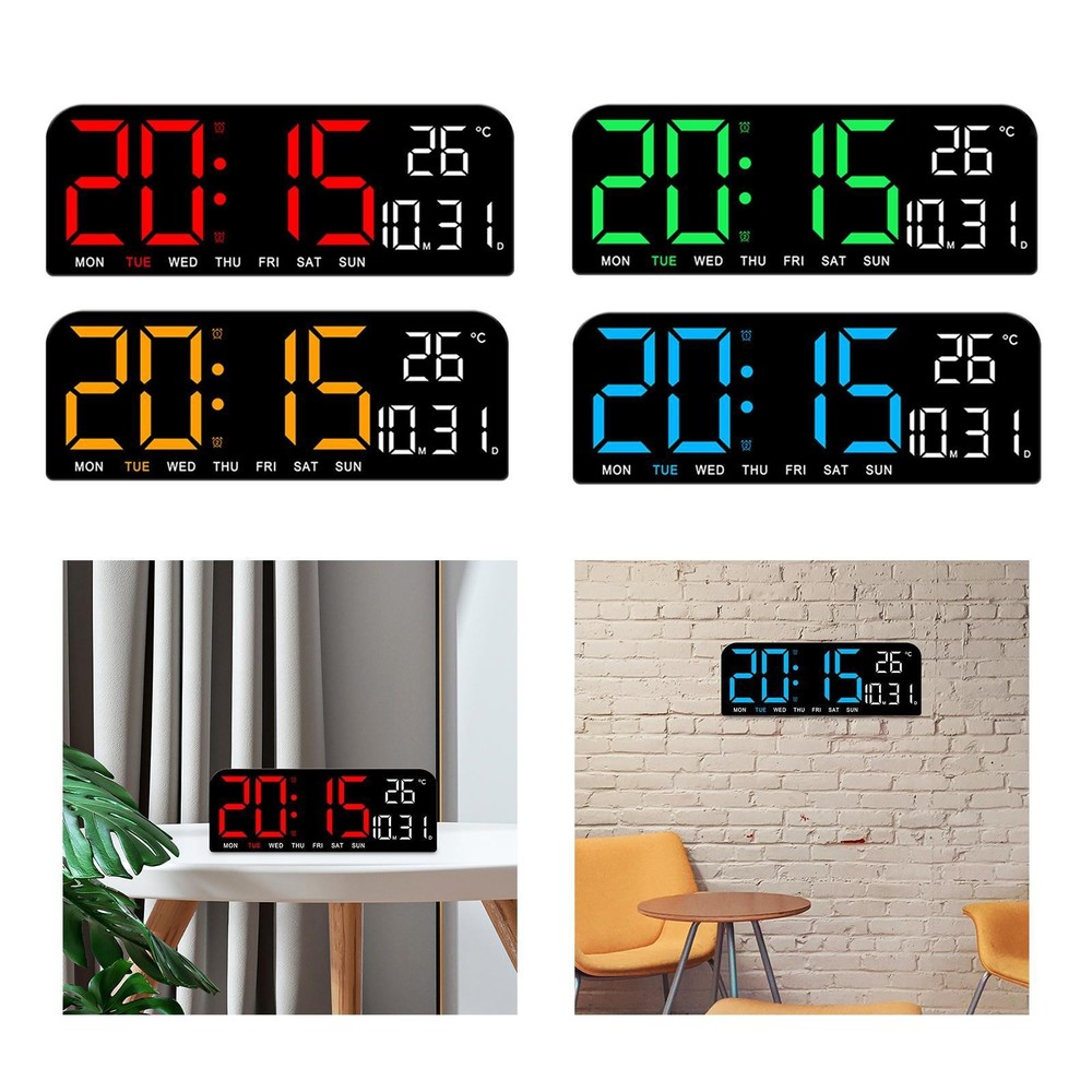 Digital Alarm Clock 4 Level Adjustable Light Desk Clock Wall Clock Temperature