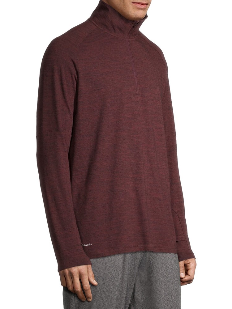 Athletic Works Men's Active Quarter-Zip Pullover, Red Heather, Small (34-36)