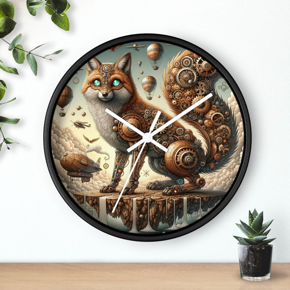 Home Decor Wall Clock Steampunk Fox Mechanical Art Print