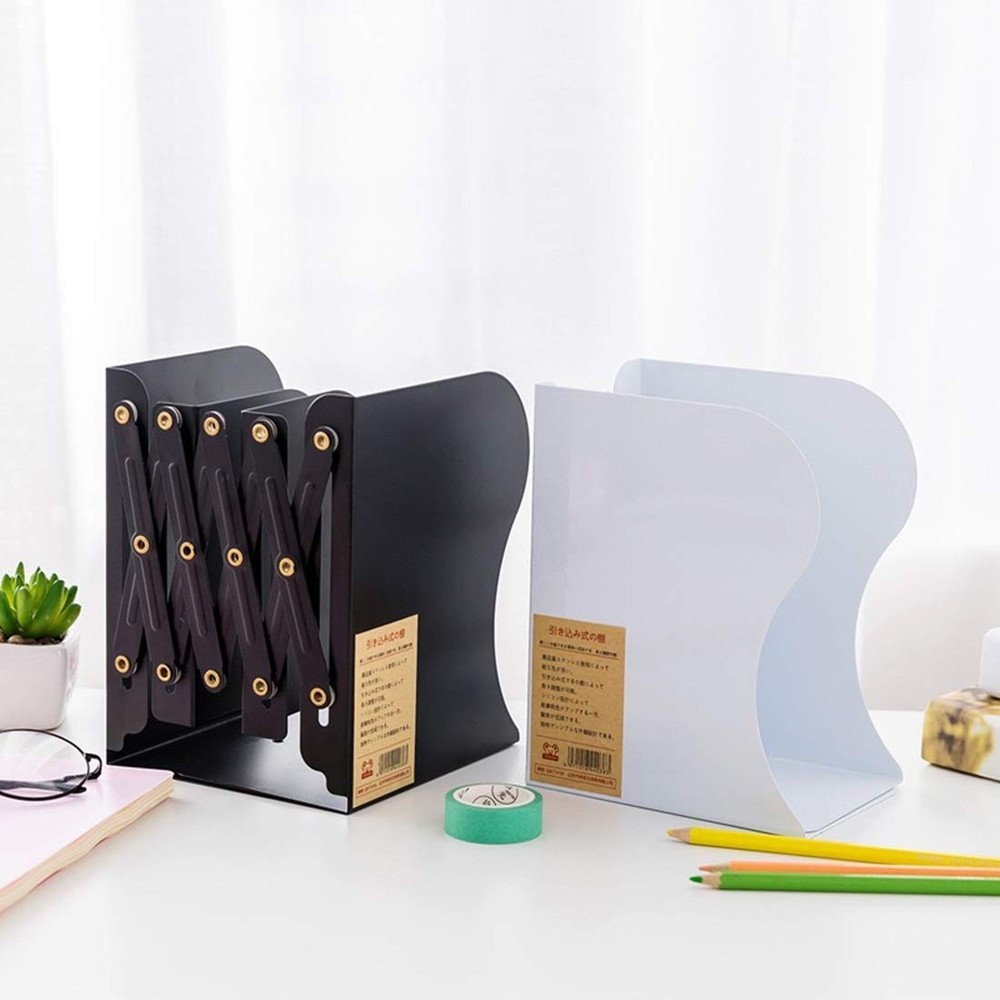 Adjustable Bookend Desktop Bookend Stand Holder Expandable Bookcase White