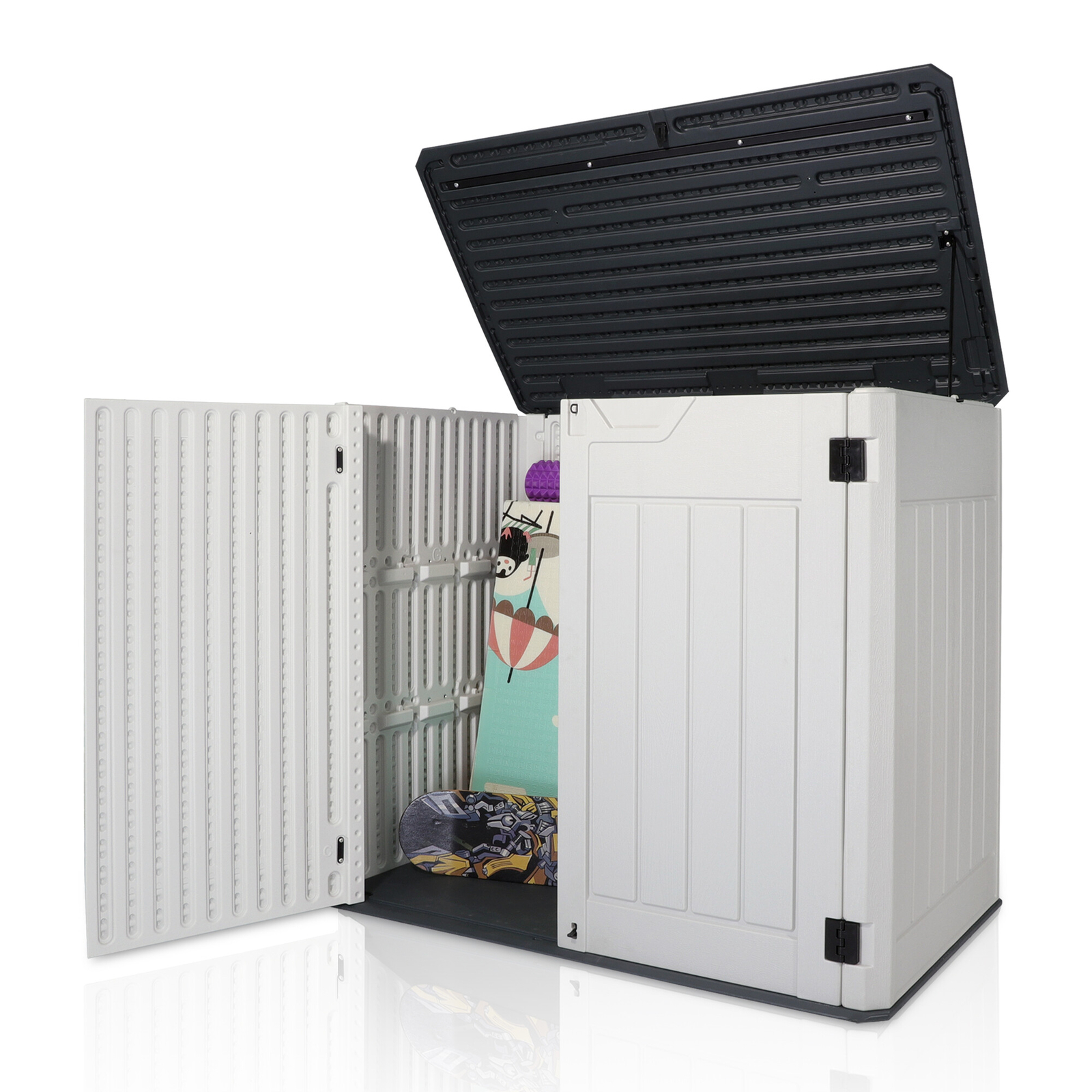 47 Cu.Ft Outdoor Storage Box Horizontal Resin Patio Garden Shed w/ Lockable Door