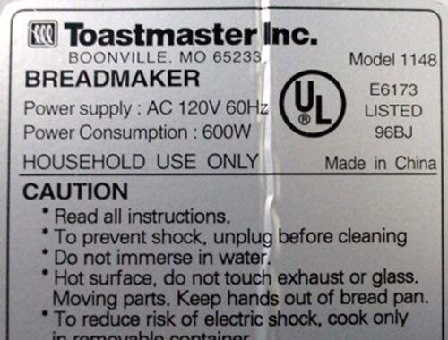 Fuse Assembly for Toastmaster Bread Machine Models 1148 & 1148X