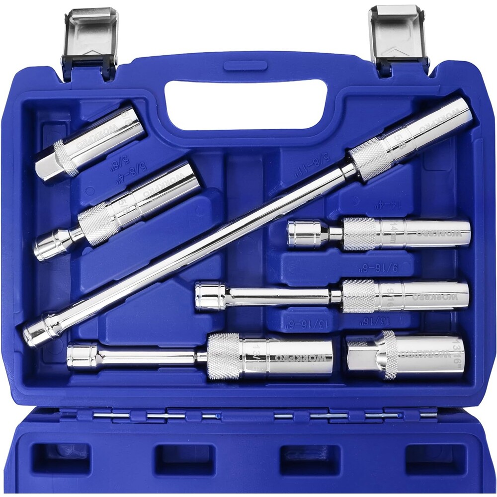 7PCS Magnetic Swivel Spark Plug Socket Set Thin Wall Socket Extension 3/8" Drive