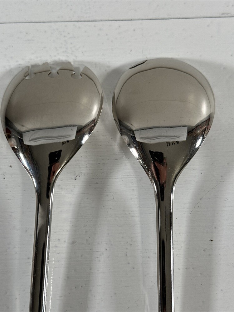 Italy Silver Plate Salad Server Spoon and Fork Utensils 9" Glossy Vintage