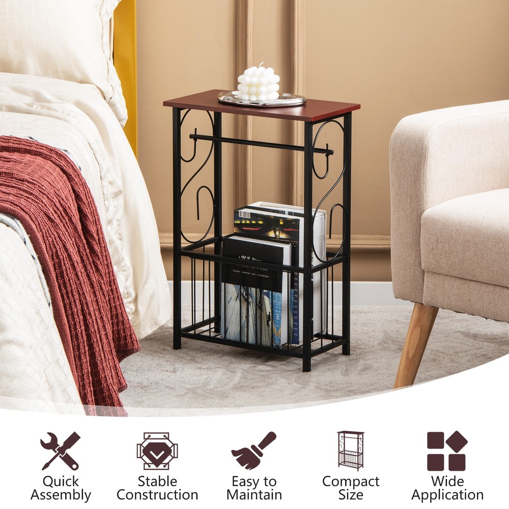 2 PCS Side Table End Table w/ Removable Hanging Rack & Bottom Storage Basket
