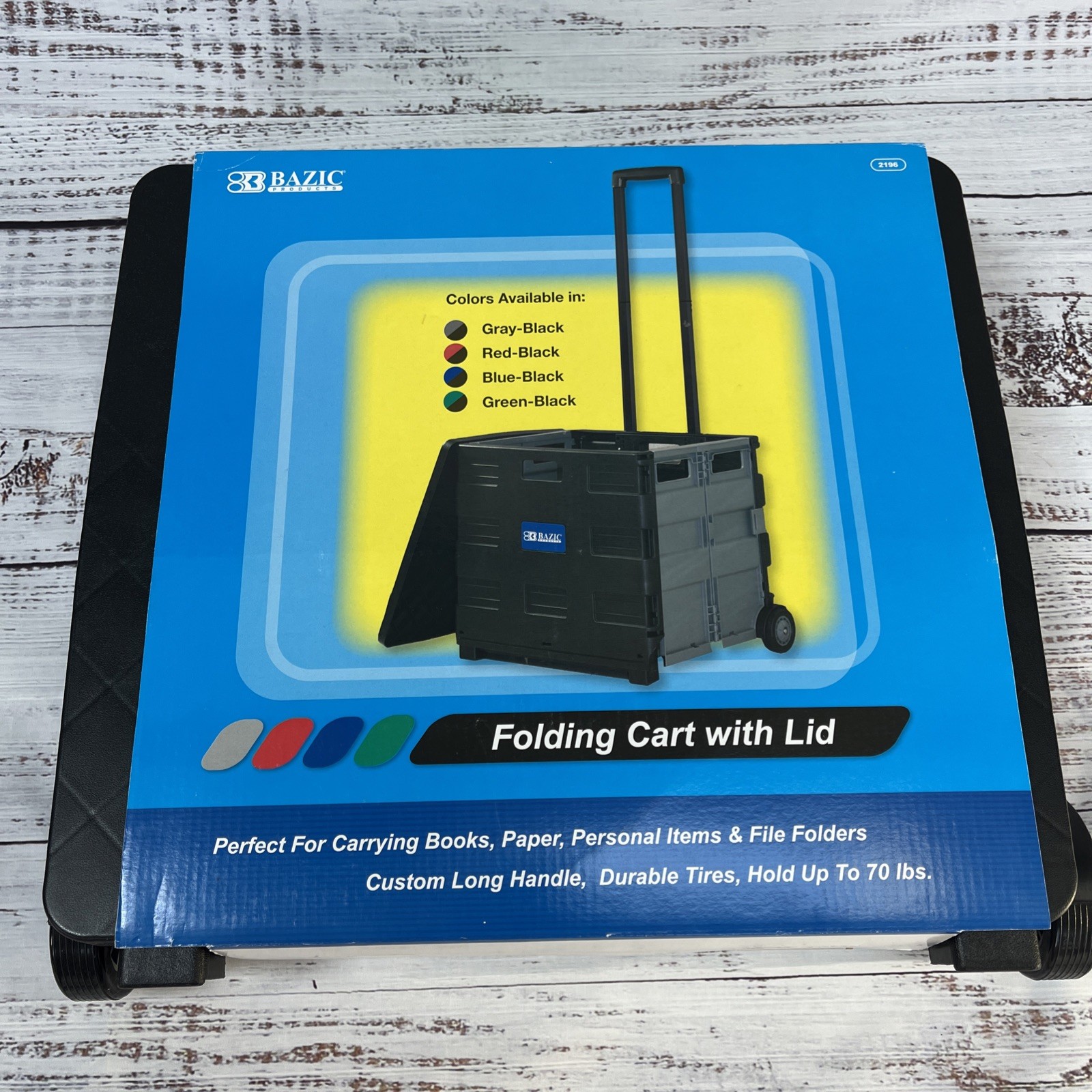 Bazic Folding Cart on Wheels w/Lid Cover 16" x 18" x 15" Black/Gray 2196