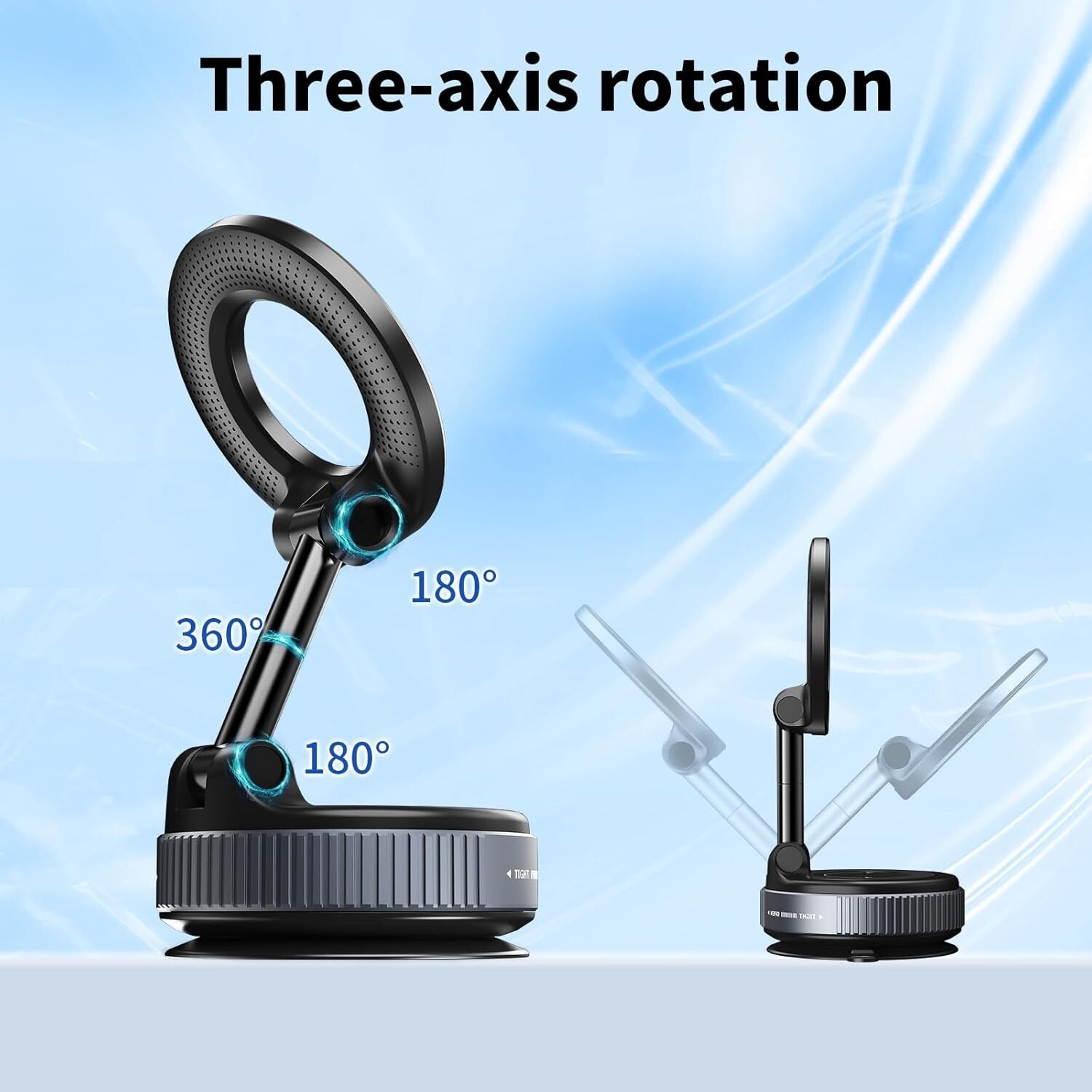 360° Vacuum Magnetic Phone Holder - Suction Cup Car Mount w/ Foldable Stand US