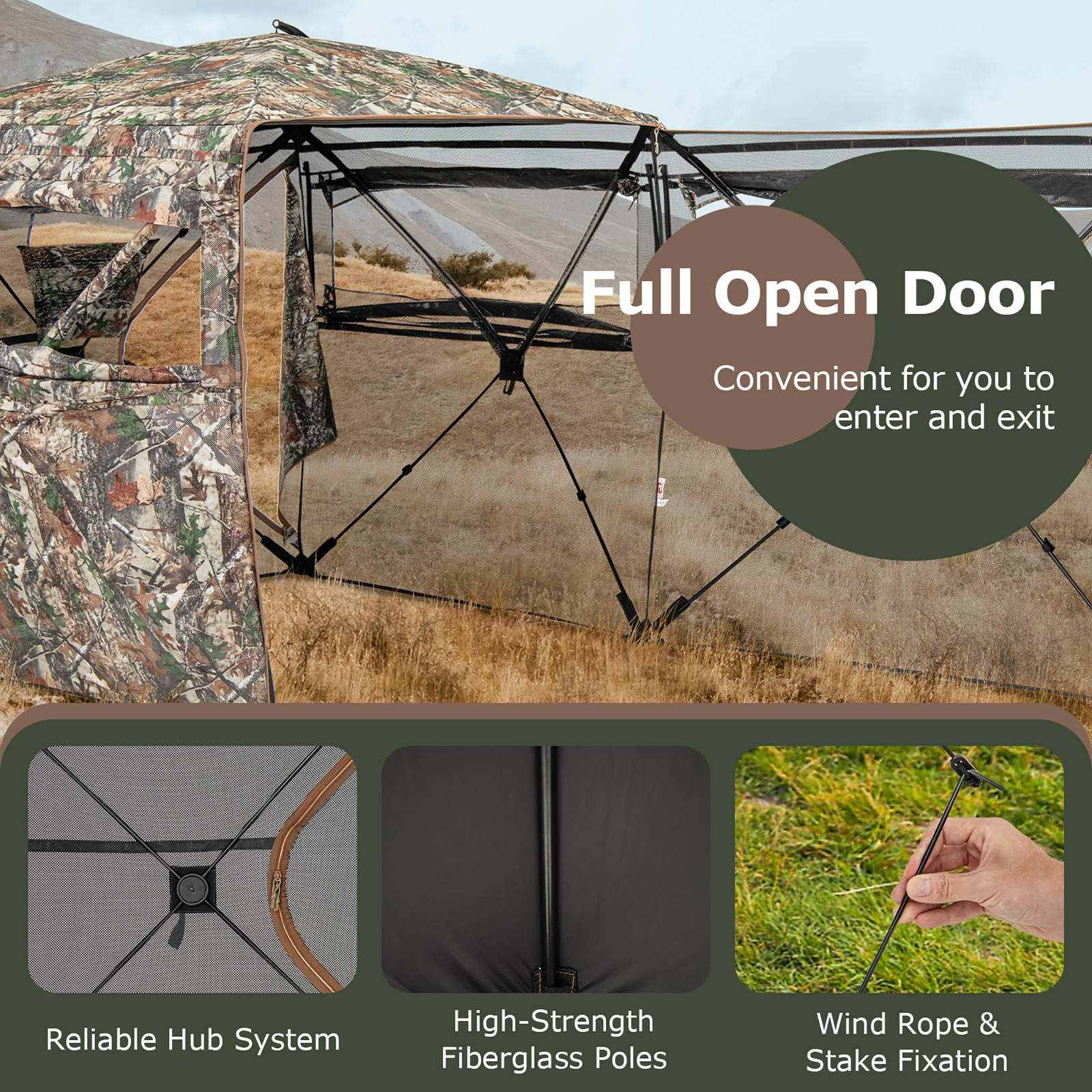 360° One-Way See-Through Hunting Blind w/ Full-Open Door Portable Carry Bag
