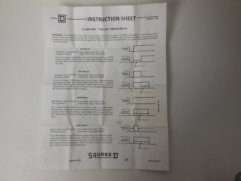Square D JCK-41 Solid State Timing Relay One-Shot - NEW
