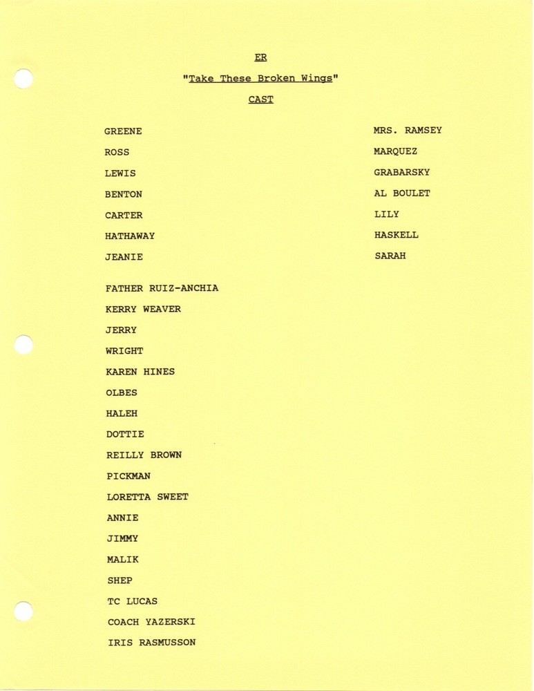 *ER - TAKE THESE BROKEN WINGS (1996) Revised First Draft Script DTD 03/20/96