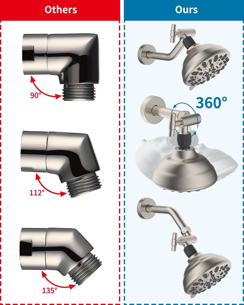 Adjustable Swivel Rain Shower Head Adapter, Shower Arm Extension for Fixed