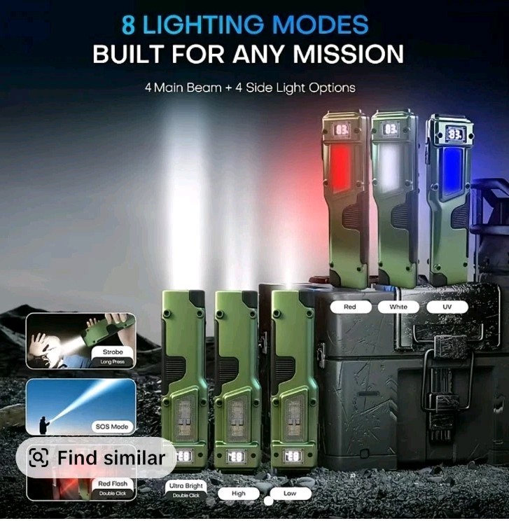 EDC Rechargeable Led Flat Tactical Flashlight Digital Display 8 Modes Waterproof