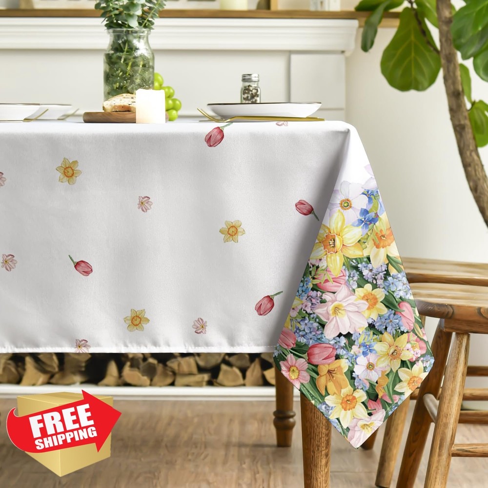 Horaldaily Spring Tablecloth, 60x140 Rectangular, Orange Daffodil Flower
