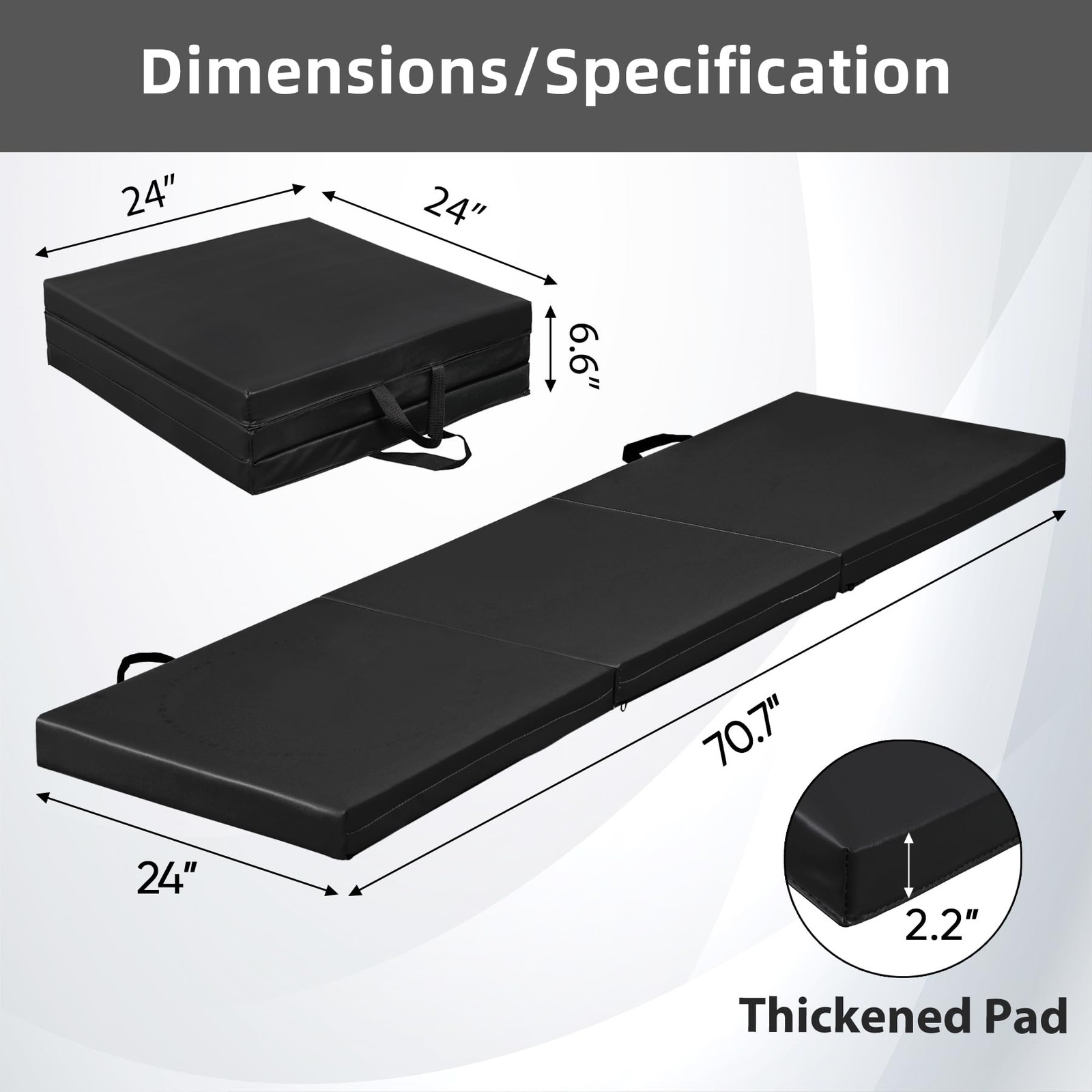 2 Inch Thick Tri-Fold Folding Gym Mat for Home Workout Yoga MMA Stretching
