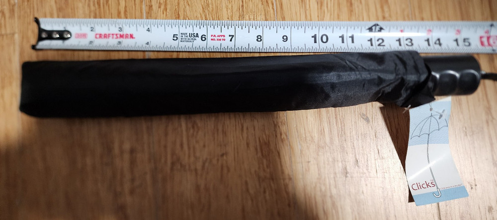 Clicks Black Handle Umbrella Automatic open, straight handle 15"