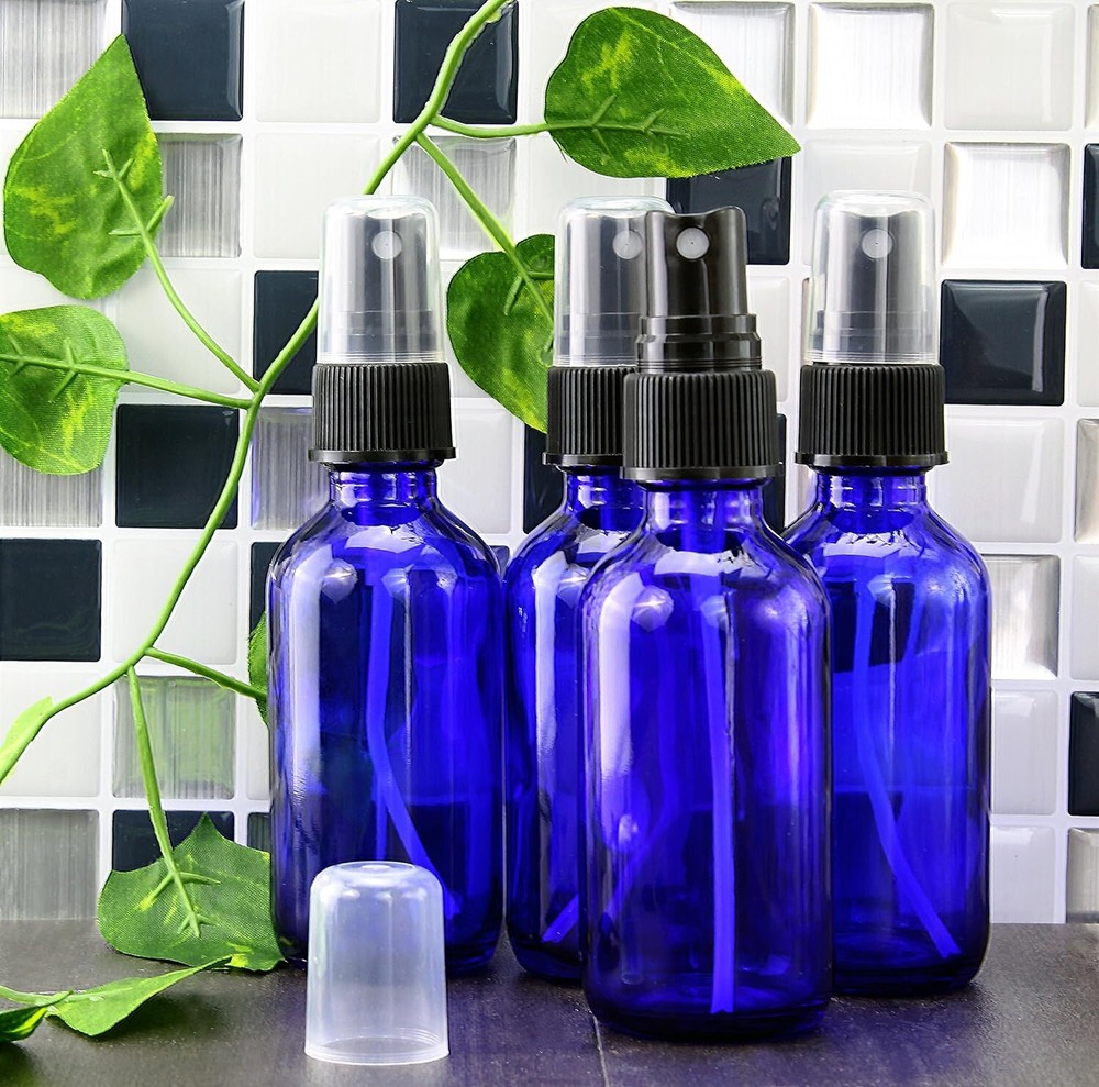 2 oz Cobalt Atomizer Bottles (4 Pack) Fine Sprayer Glass Essential...