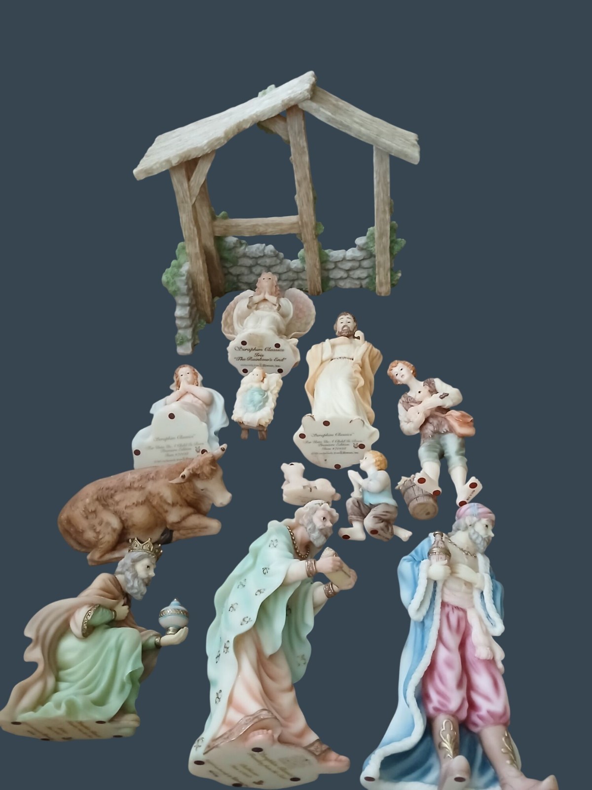 Vintage Roman Seraphim Classics Heaven on Earth Nativity Set 11 Figures & Stable