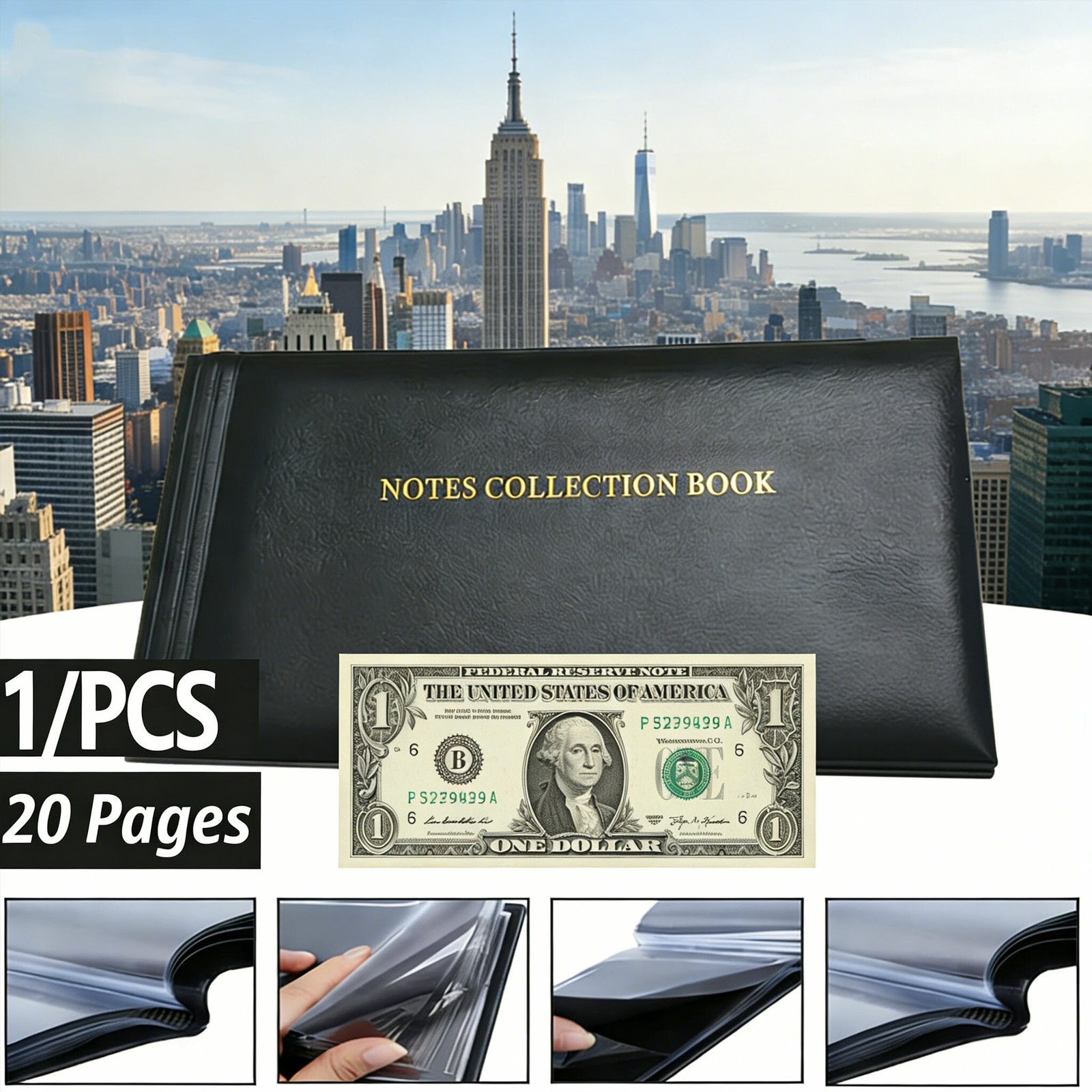 Premium Leather Banknote Collection Book 40 Pocket Currency Album Holder