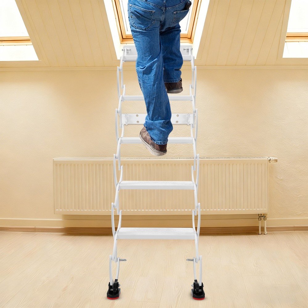 Attic Loft Pull Down Ladder 5 Step Wall Mounted Folding Loft Ladder Stairs White